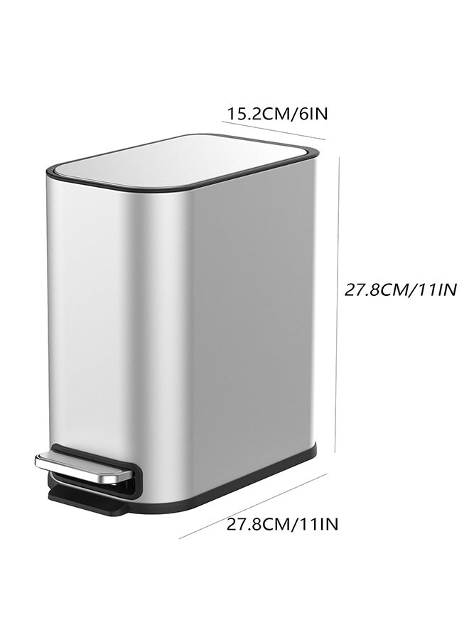 ايست من نون سلة مهملات نحيفة من الفولاذ المقاوم للصدأ سعة 5 لتر مع غطاء يغلق بصمت وسطح مقاوم لبصمات الأصابع للحمام، فضي - 15.2x27.5x27.8 سم - Image 3